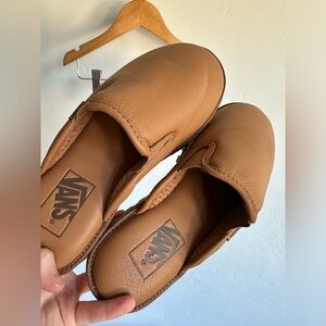 6.5 Women’s or 5 Men’s Brown Leather Slip On Vans Slippers NWOT Shoes